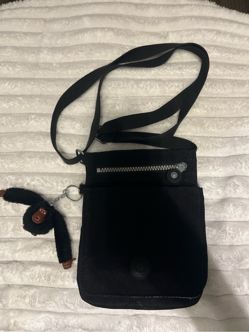 Vintage Kipling Black Nylon Crossbody Bag Monkey Keychain